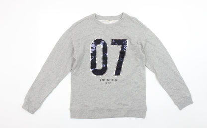 MNG Kids Girls Grey Sequin 07 Sweatshirt 11-12 Years Crew Neck Pullover
