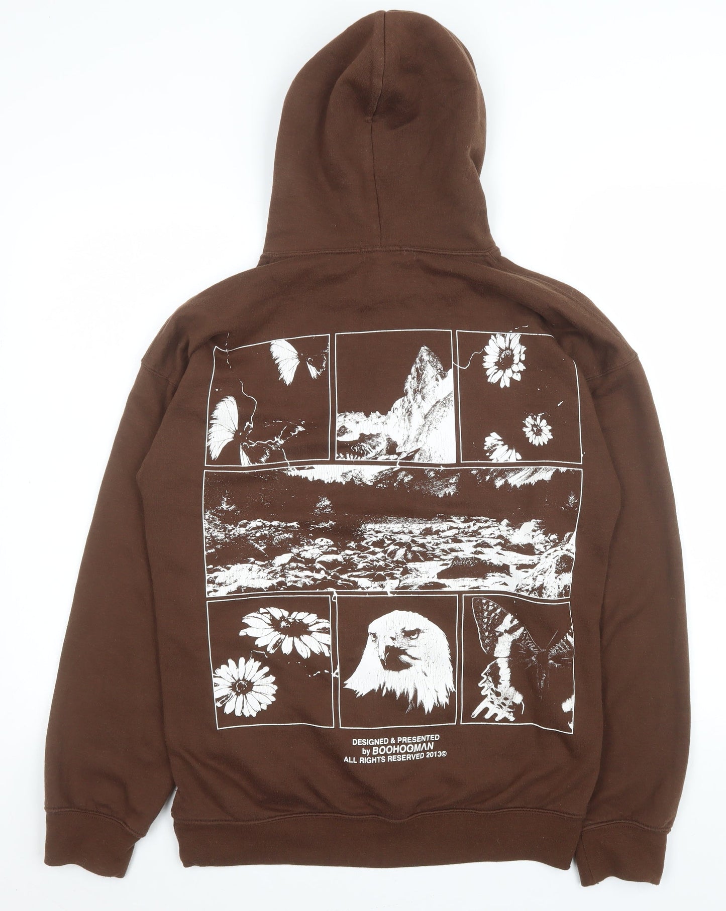 Unisex Adults UK Size S boohooMAN Brown Pullover Hoodie