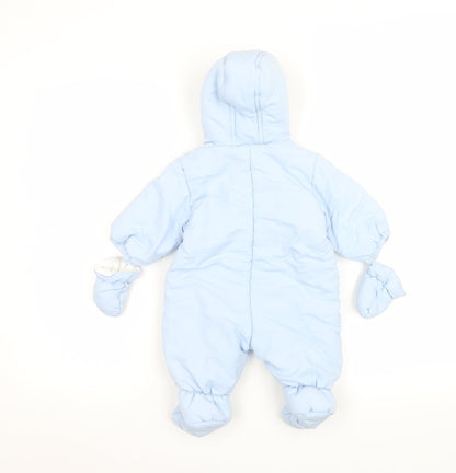 C&A Baby Club Blue Hooded Penguin Winter Snowsuit 3-6 Months Puffer