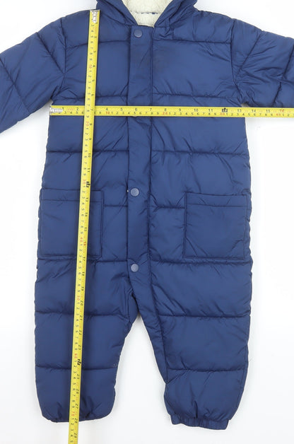 Marks and Spencer Boys Blue Hooded Puffer Snowsuit 2-3 Years Winter Lined