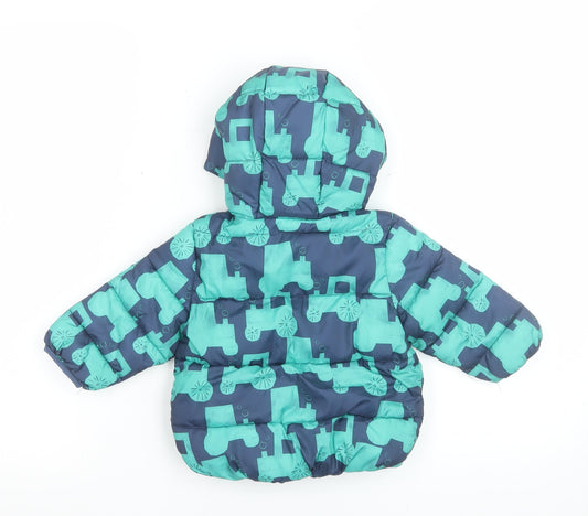 Marks and Spencer Unisex Baby Blue Tractor Puffer Jacket 6-9 Months Hooded