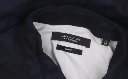 Jack & Jones Premium Men’s Blue Checked Slim Fit Long Sleeve Shirt L 42in