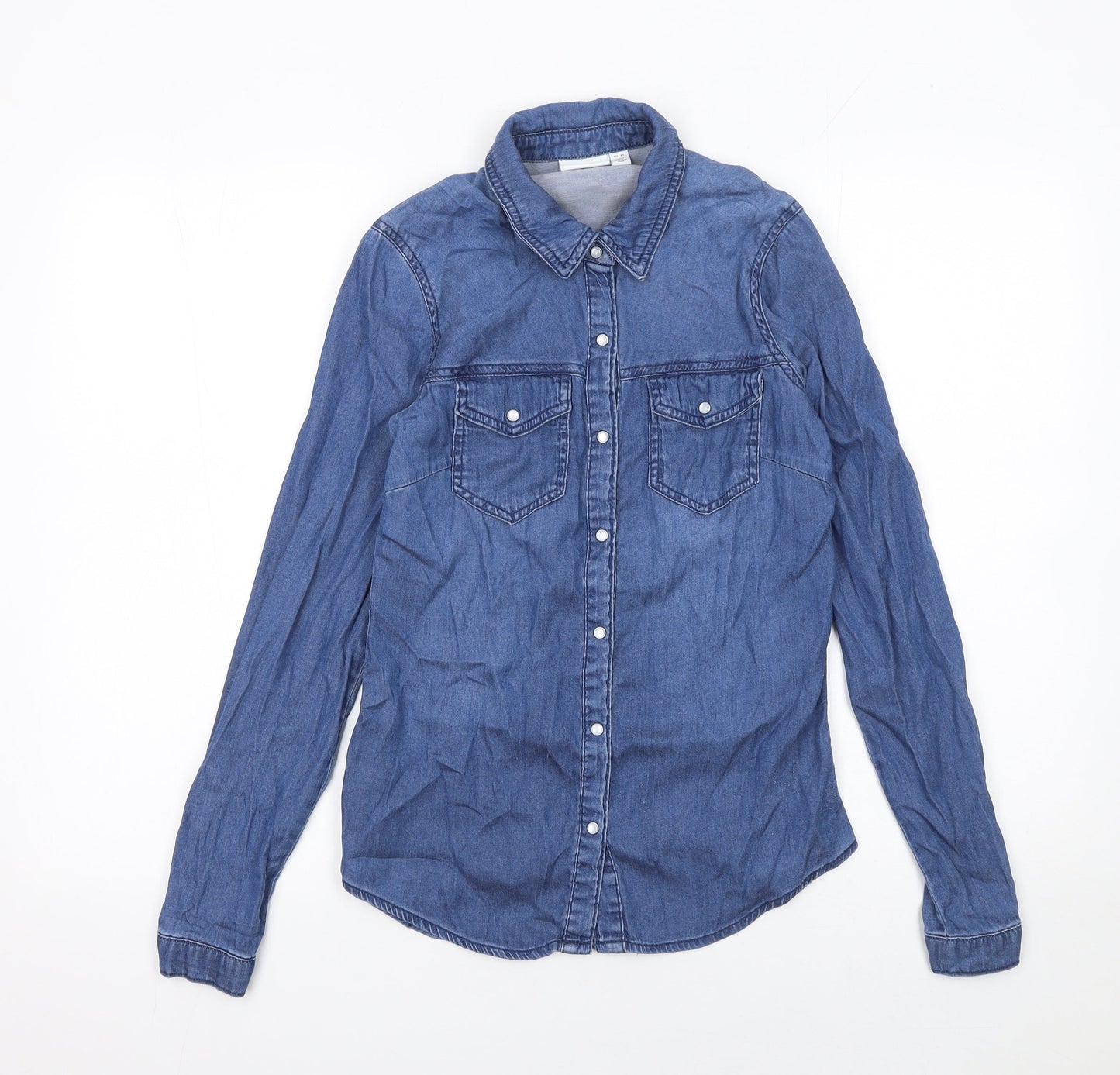 Womens UK Size XS VILA Blue Basic Button-Up