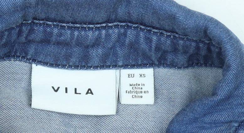 Womens UK Size XS VILA Blue Basic Button-Up