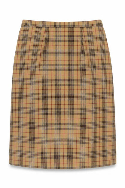 Women's Beige Checked Wool Pencil Skirt Size 18 Knee Length Lined