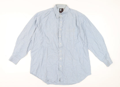 Gladiator Men's Blue Checked Cotton Flannel Long Sleeve Button-Up Shirt XL