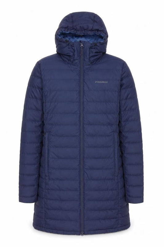Front view of Ayacucho unisex blue s puffer jacket lightweight down hooded outdoor coat