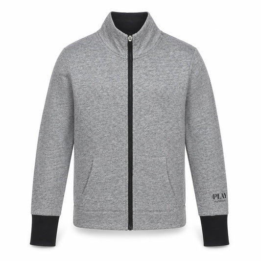 Front view of ONLY PLAY unisex grey basic full zip lightweight sports jacket, size S