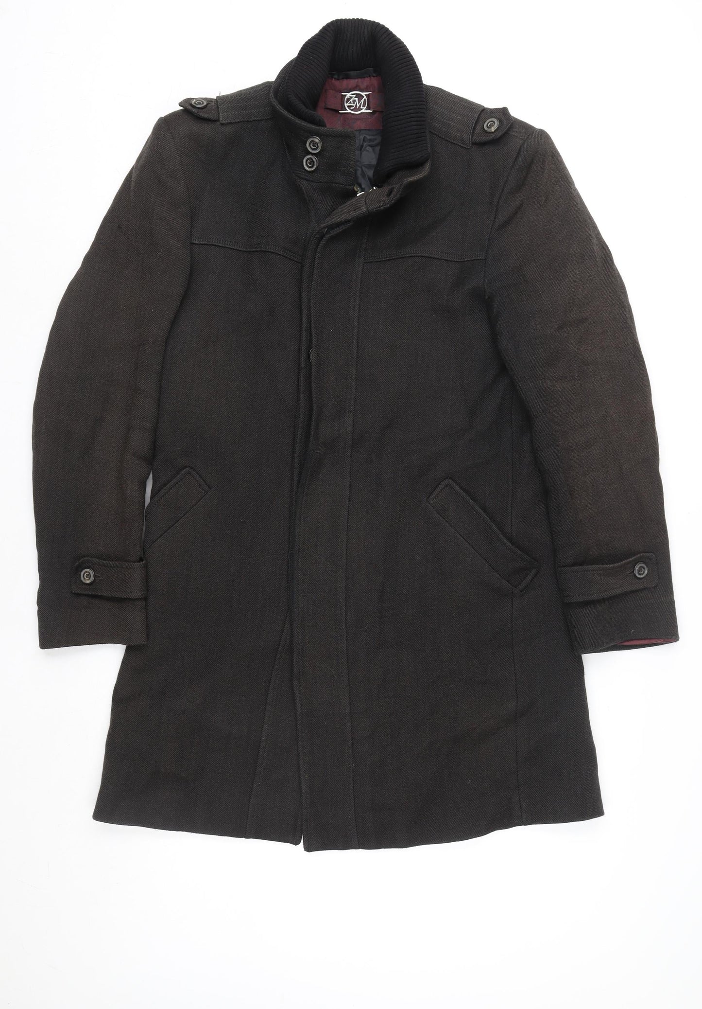 Mens UK Size L Zara Man Black Overcoat