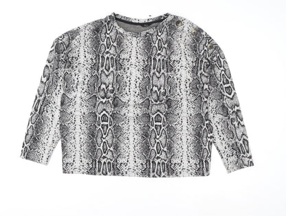 M&Co Women's Grey Animal Print Long Sleeve Jersey Blouse Size 14