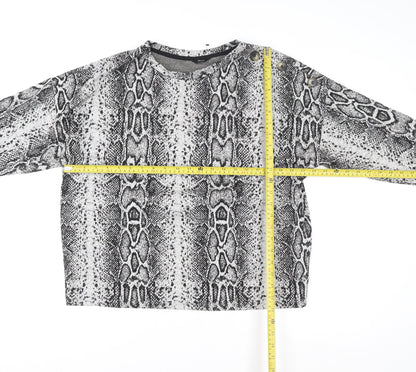 M&Co Women's Grey Animal Print Long Sleeve Jersey Blouse Size 14