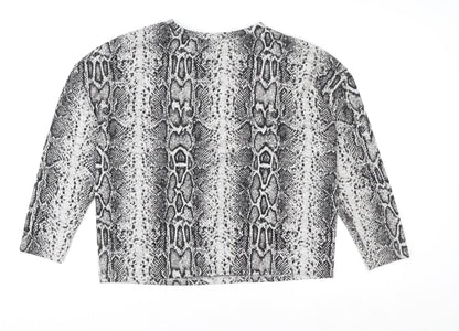 M&Co Women's Grey Animal Print Long Sleeve Jersey Blouse Size 14