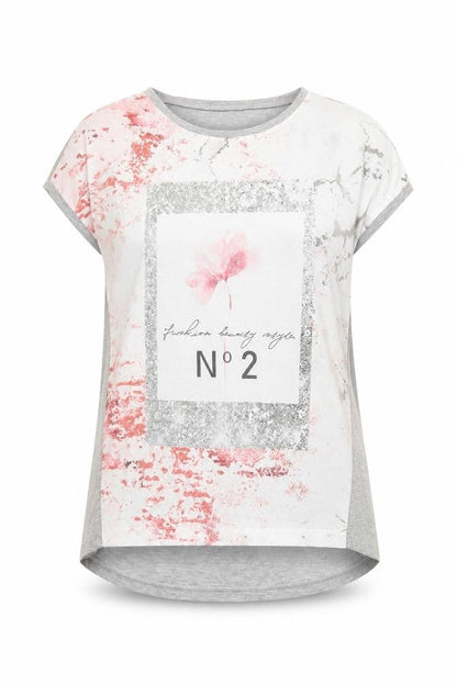 Front view of Long Tall Sally women’s grey pink graphic short sleeve t-shirt xs
