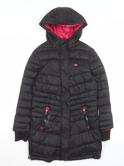 Geographical Norway Girls Black Hooded Puffer Coat 6 Years Winter Jacket
