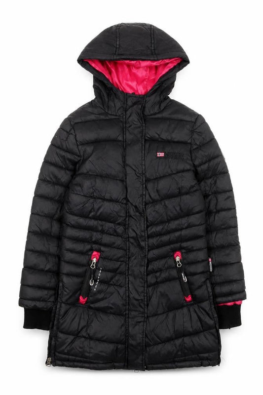 Geographical Norway Girls Black Hooded Puffer Coat 6 Years Winter Jacket