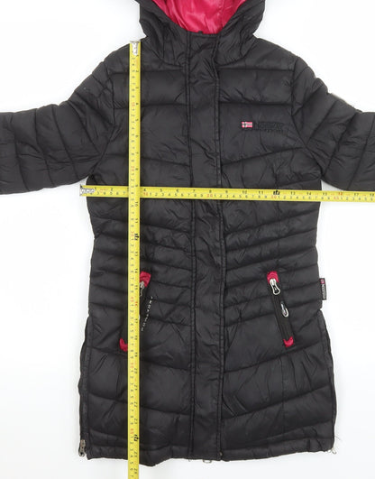 Geographical Norway Girls Black Hooded Puffer Coat 6 Years Winter Jacket