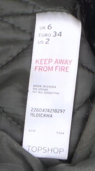 Womens UK Size 6 Topshop Green Parka Coat