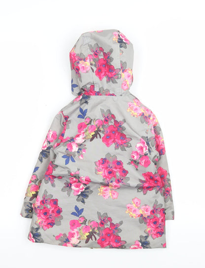 Joules Girls Grey Floral Hooded Rain Coat 3 Years Lined Waterproof