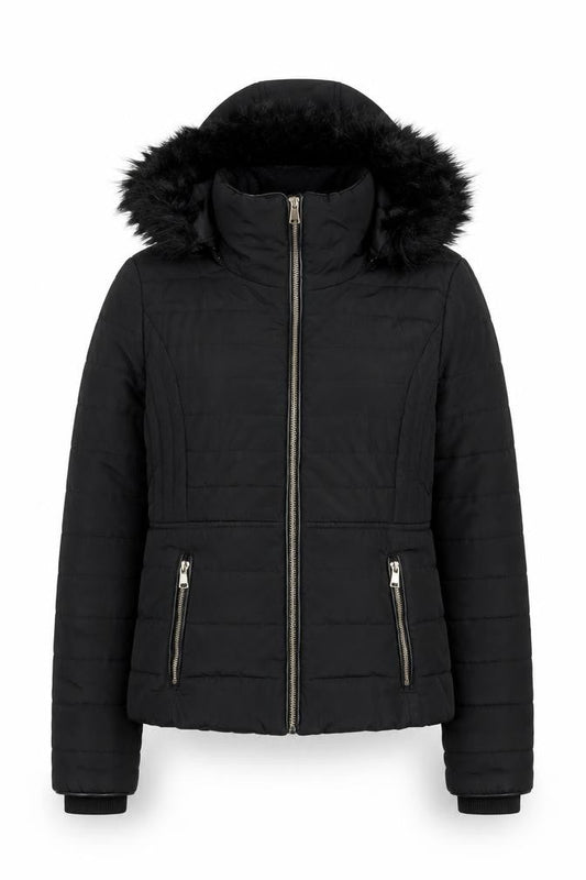 Womens UK Size 12 F&F Black Puffer Jacket