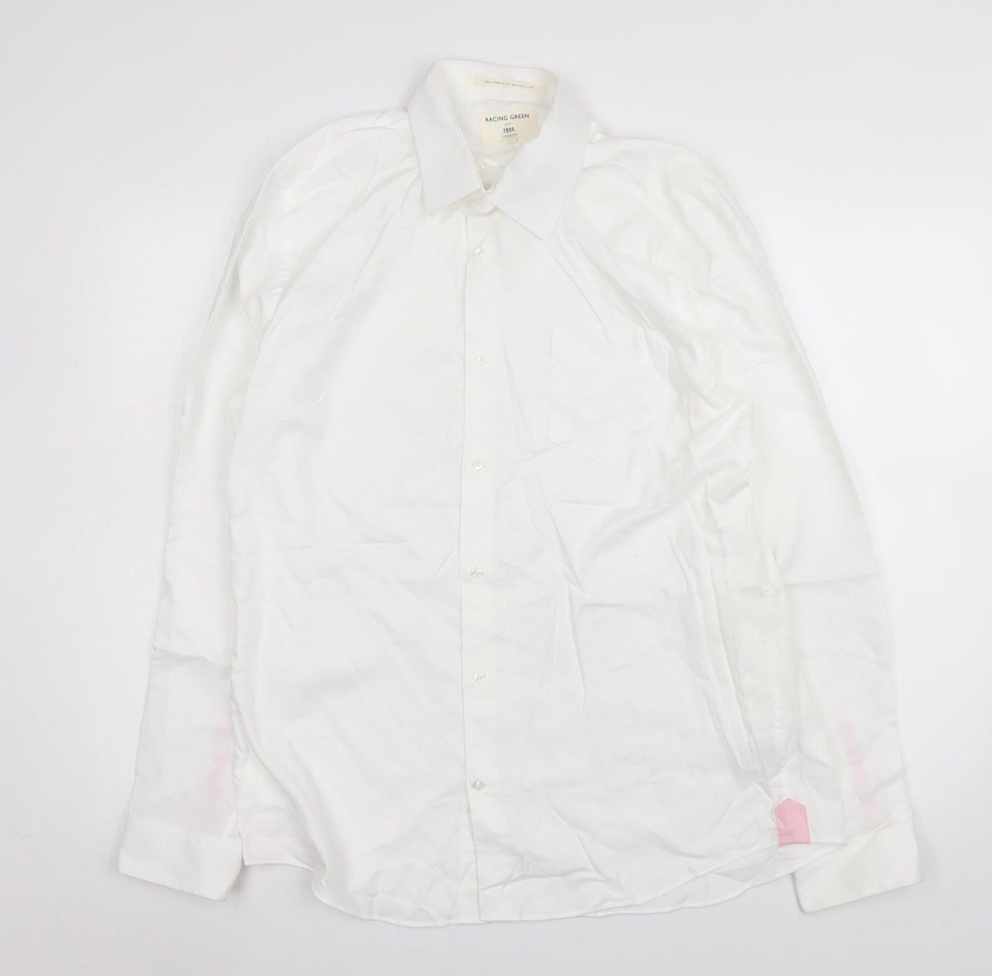 Mens UK Collar Size 16.5 Racing Green Smart White  Dress Shirt