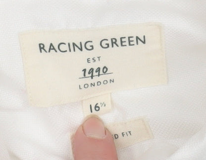 Mens UK Collar Size 16.5 Racing Green Smart White  Dress Shirt