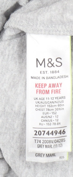 Girls UK Size 11-12 Years Marks and Spencer Grey Basic T-Shirt