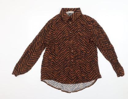 Womens UK Size M Rowen Avenue Brown Basic Button-Up