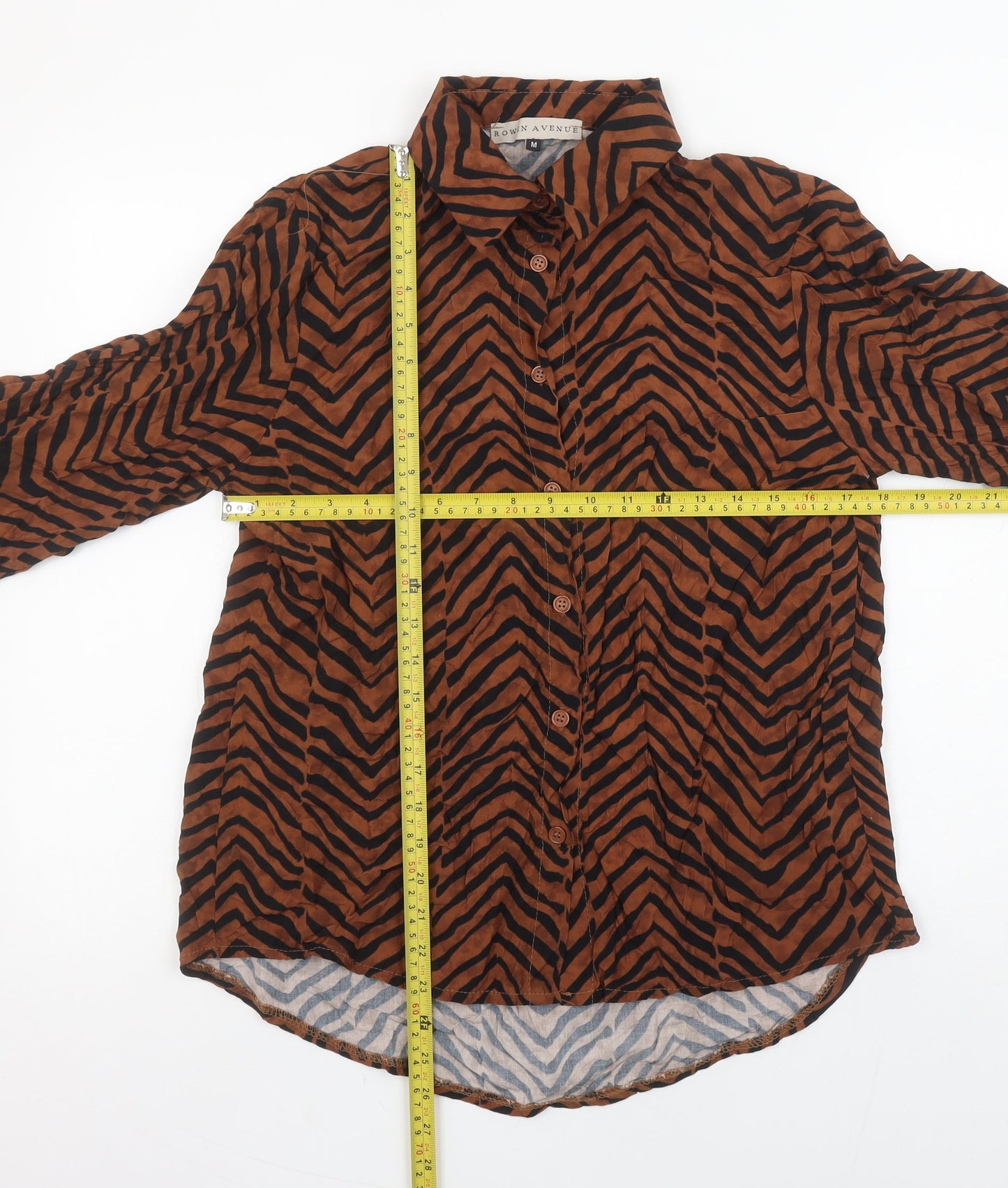 Womens UK Size M Rowen Avenue Brown Basic Button-Up