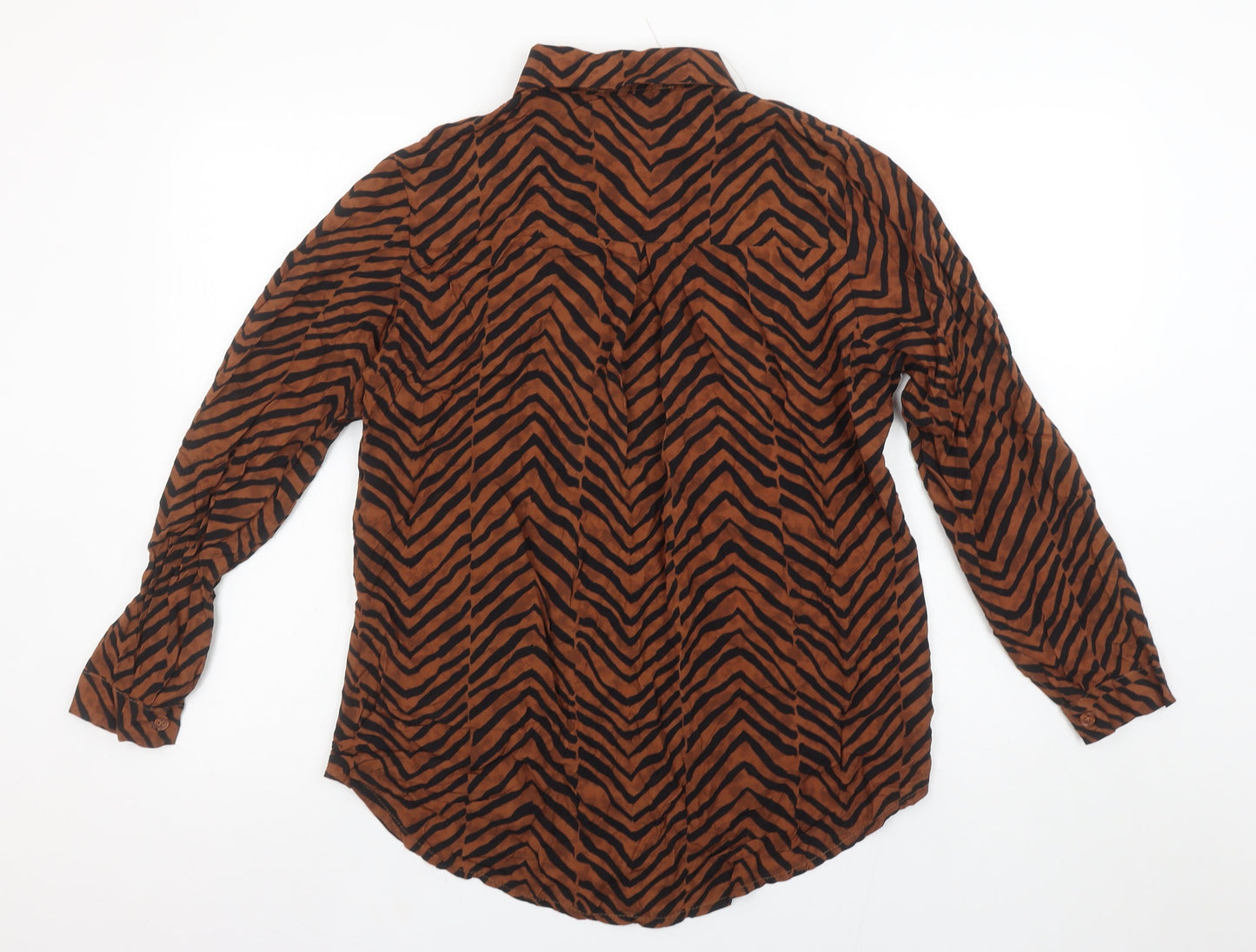 Womens UK Size M Rowen Avenue Brown Basic Button-Up