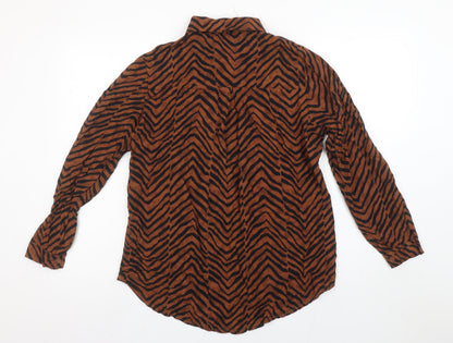 Womens UK Size M Rowen Avenue Brown Basic Button-Up