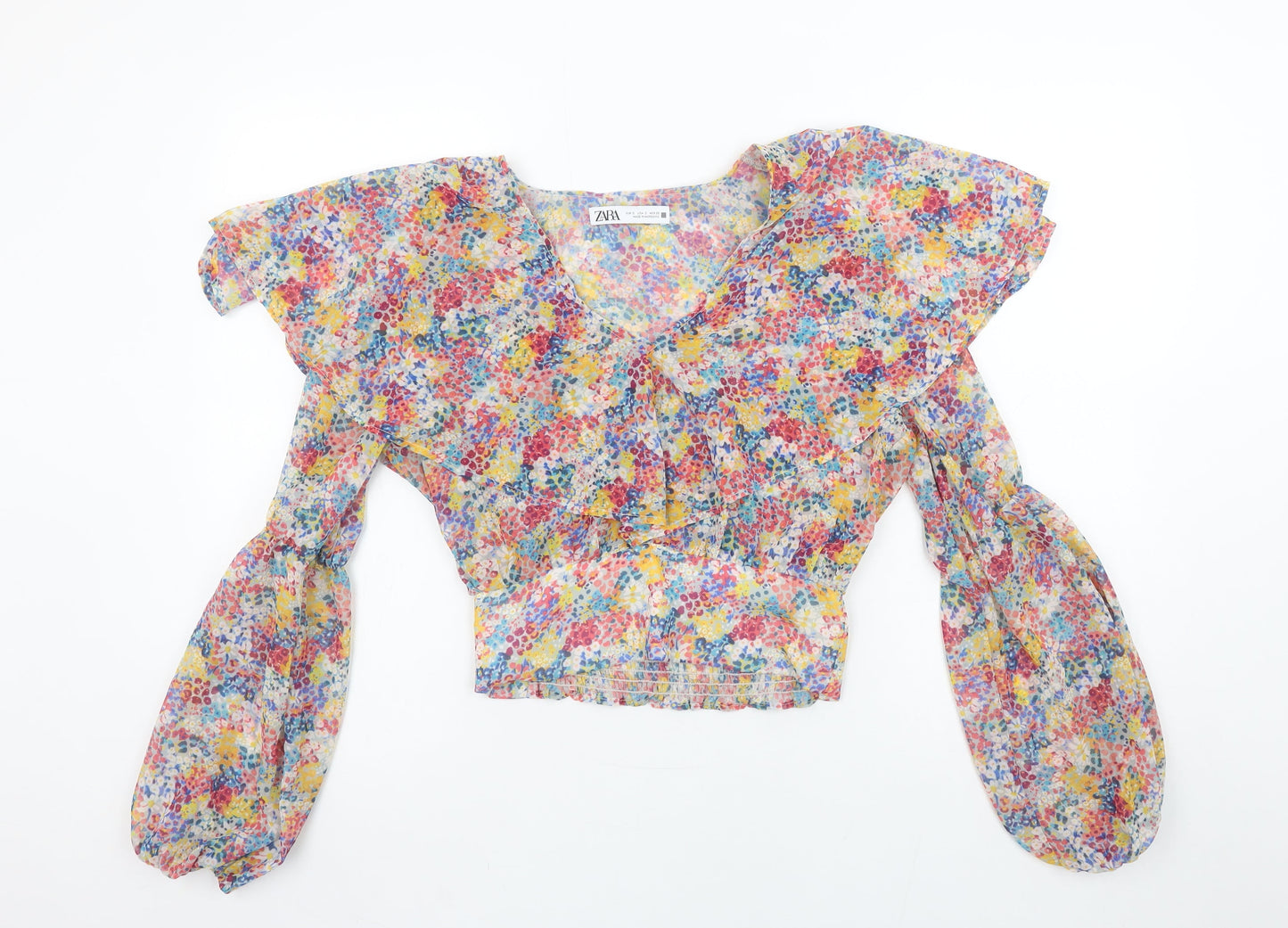 Womens UK Size S Zara Multicoloured Cropped Blouse