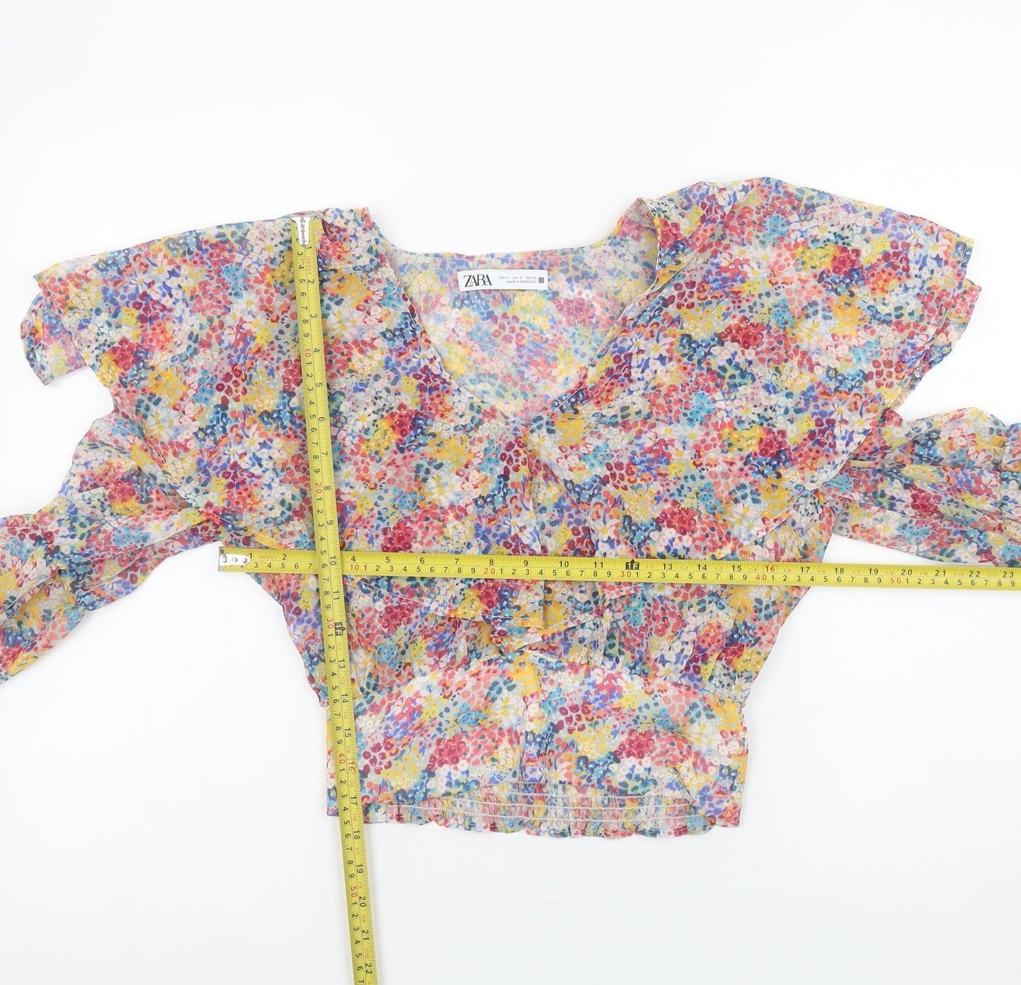Womens UK Size S Zara Multicoloured Cropped Blouse