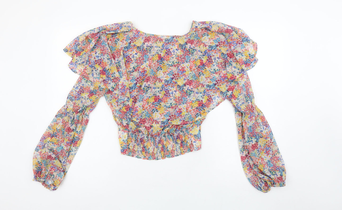 Womens UK Size S Zara Multicoloured Cropped Blouse
