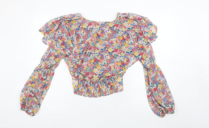 Womens UK Size S Zara Multicoloured Cropped Blouse