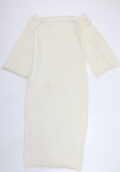 Boa Women Ivory Off Shoulder Knit Midi Bodycon Dress M