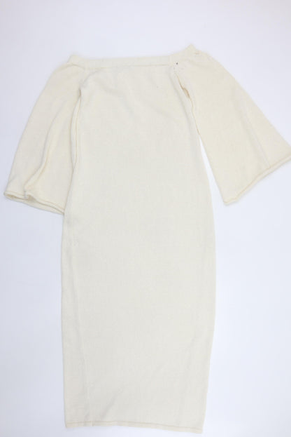 Boa Women Ivory Off Shoulder Knit Midi Bodycon Dress M