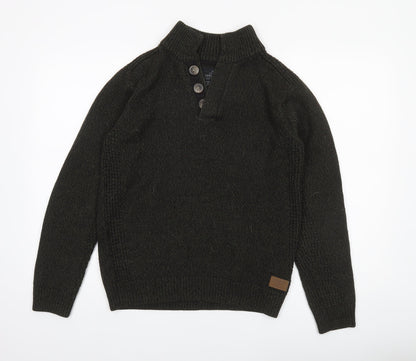 Mens UK Size S Threadbare Green Henley Jumper
