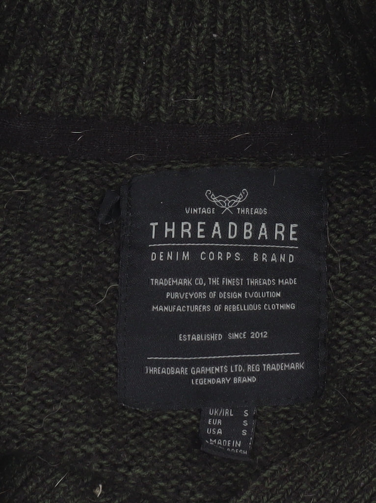 Mens UK Size S Threadbare Green Henley Jumper