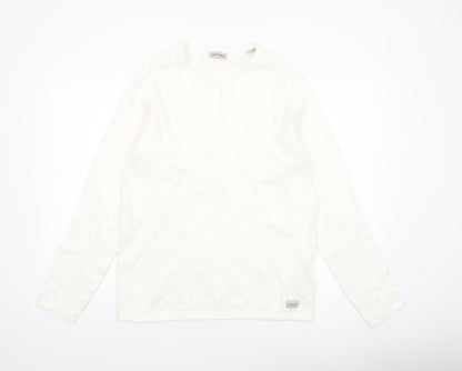 Jack & Jones Men's White Long Sleeve Regular Fit Cotton Top L