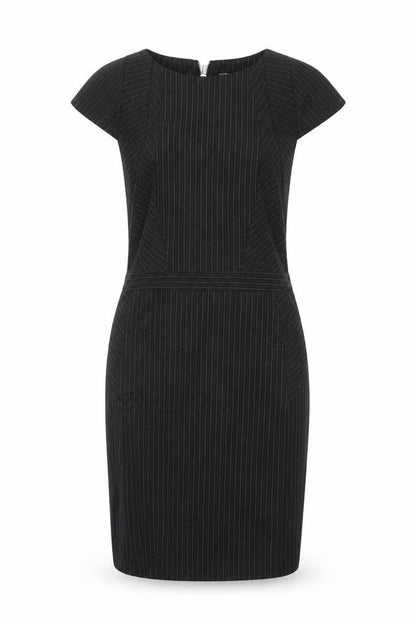 Warehouse Women Black Pinstripe Sheath Dress UK 10 Short Sleeve Workwear