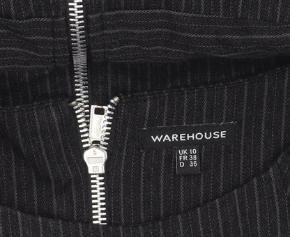 Warehouse Women Black Pinstripe Sheath Dress UK 10 Short Sleeve Workwear