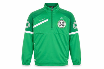 Front view of Stanno boys’ green 1/4 zip football training top 11-12 years