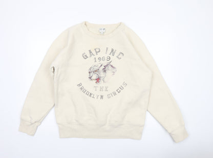 Gap Men Beige Graphic Pullover Sweatshirt M Regular Crew Neck