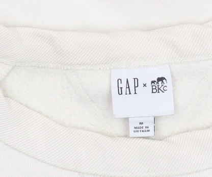 Gap Men Beige Graphic Pullover Sweatshirt M Regular Crew Neck