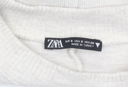 Womens UK Size S Zara Beige Cropped T-Shirt