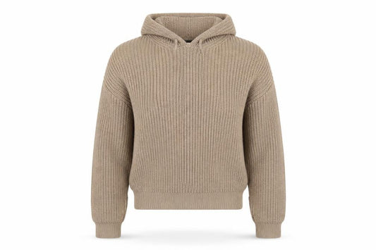 Front view of New Look Teens Beige Chunky Knit Hooded jumper, size 14
