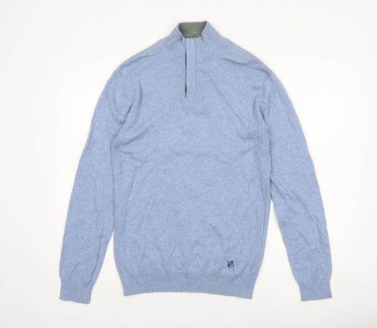 Mens UK Size S White Stuff Blue 1/4 Zip Jumper