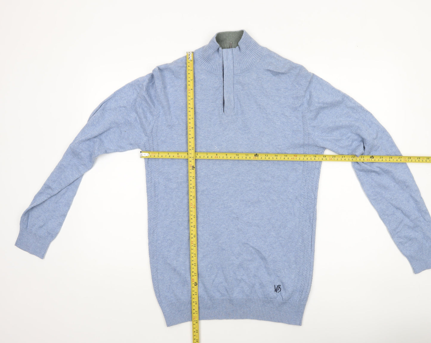 Mens UK Size S White Stuff Blue 1/4 Zip Jumper