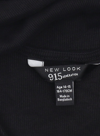 New Look Girls Black Button Front Stretch Shirt Dress 14-15 Years
