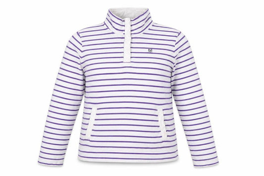 Front view of Crew Clothing White Purple Striped 1/2 Zip Sweatshirt, size 12